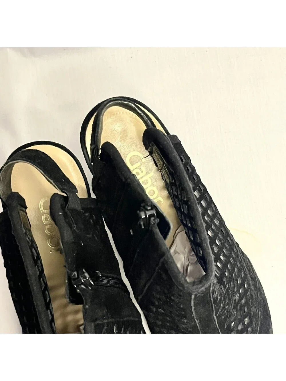 Gabor Black Suede Open Toe Pierced Leather Pump US 6.5, UK 4